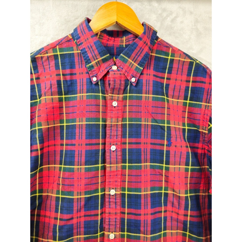 Polo Ralph Lauren Shirt Mens XXL Red Green Blue Plaid Oxford Slim Fit - Picture 2 of 5